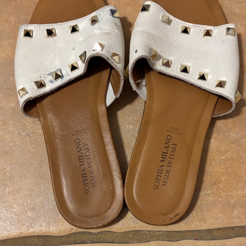 Sophia Milano White Studded Sandals